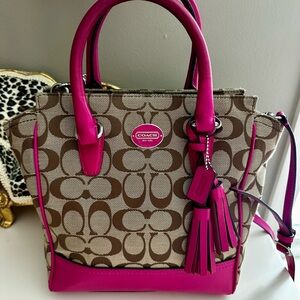 Coach Brown and Pink Signature Satchel